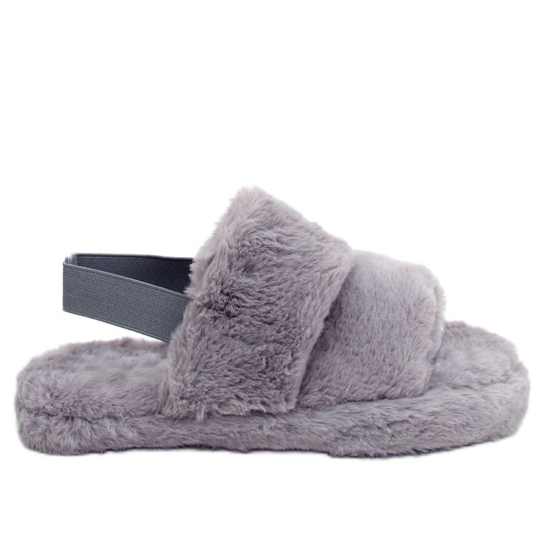 Graue Damen Hausschuhe aus Fell N-92 Grau