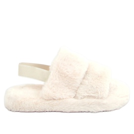 Damenhausschuhe aus cremefarbenem Pelz N-92 Beige naturfarben