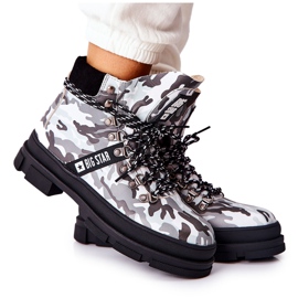 Leder Trappers Stiefel Big Star II274368 Moro Schwarz weiß