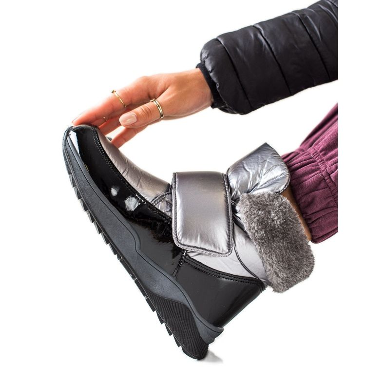 S. BARSKI Schneestiefel mit Fell von S.BARSKI schwarz silber-