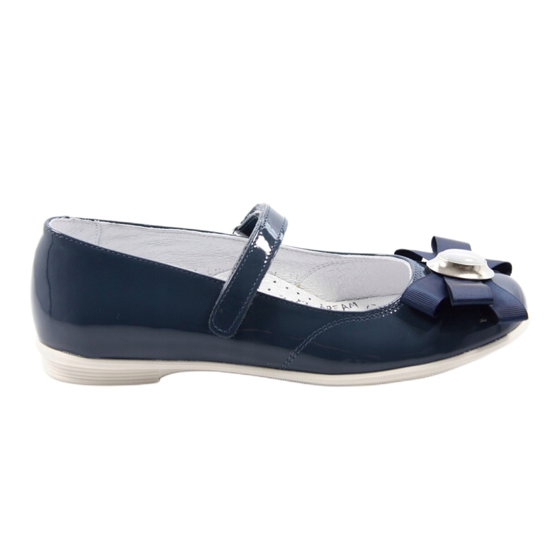 Mädchen -Leder -Ballerinas mit einem Bogen 45418 Marine Blue Bartek blau