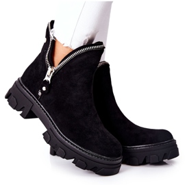 FI1 Schwarze Rhythm-Suede-Booties für Damen mit Ausschnitten