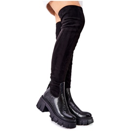 Lederstiefel Maciejka Krokodyl Schwarz 05260-01
