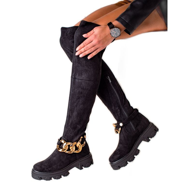 Seastar Hohe Wildlederstiefel mit Ornament schwarz