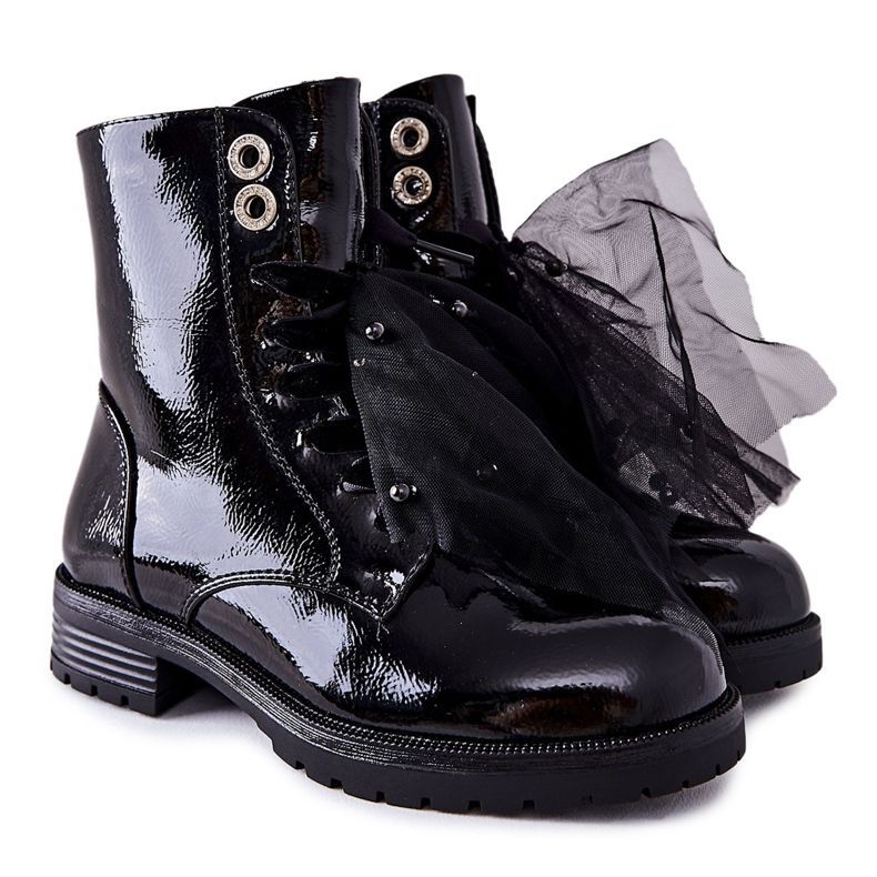 S.Barski Kinder Schwarz Warm Lackierte Stiefel Semissa