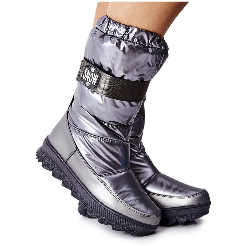 S.Barski Hohe Warme Schneestiefel für Damen Grau Eunousa silber-