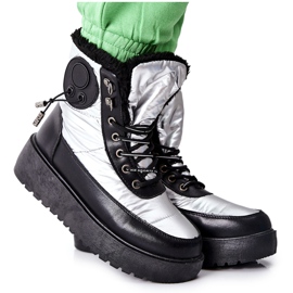 S.Barski Warme Kennilis Schneestiefel in Silber für Damen schwarz silber-