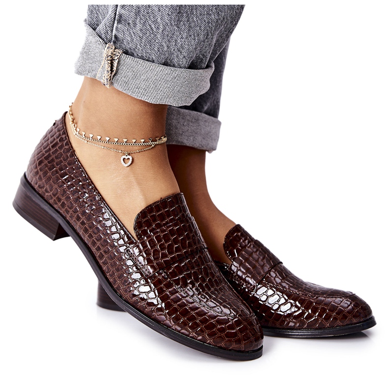 Vinceza Lackierte Schuhe mit Tiermuster aus braunem Leinen