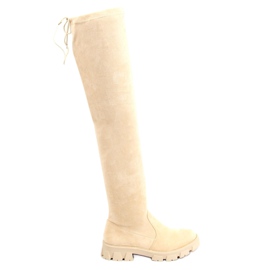 Damen Overknee-Stiefel beige LM-07 Beige