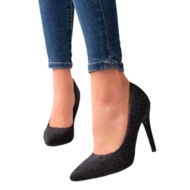 TRENDI Schwarze High Heels mit Kristallen