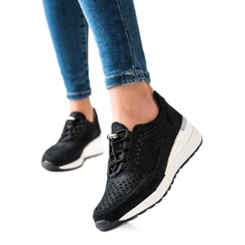 Sneakers aus Leder mit VINCEZA Glitzer schwarz