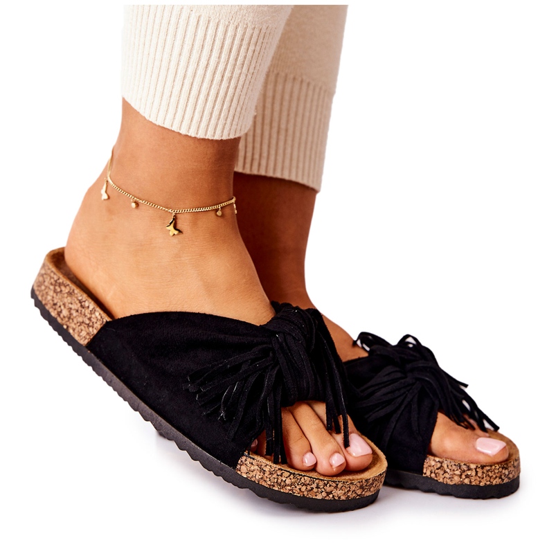FW1 Schwarze Taryne Flip-Flops mit Korksohle