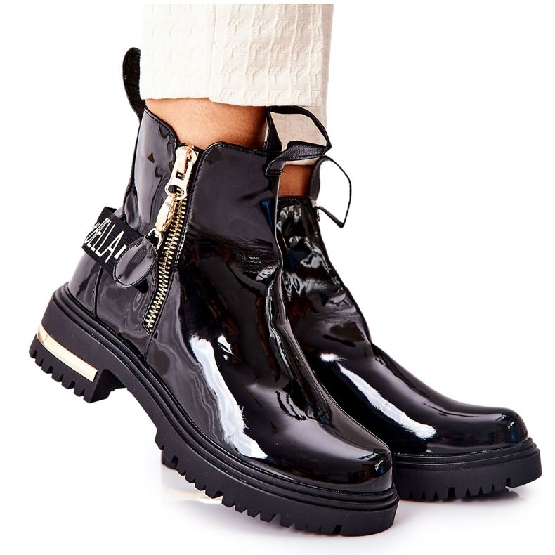 PM1 Klassische Lackstiefel mit schwarzem Lorie-Streifen