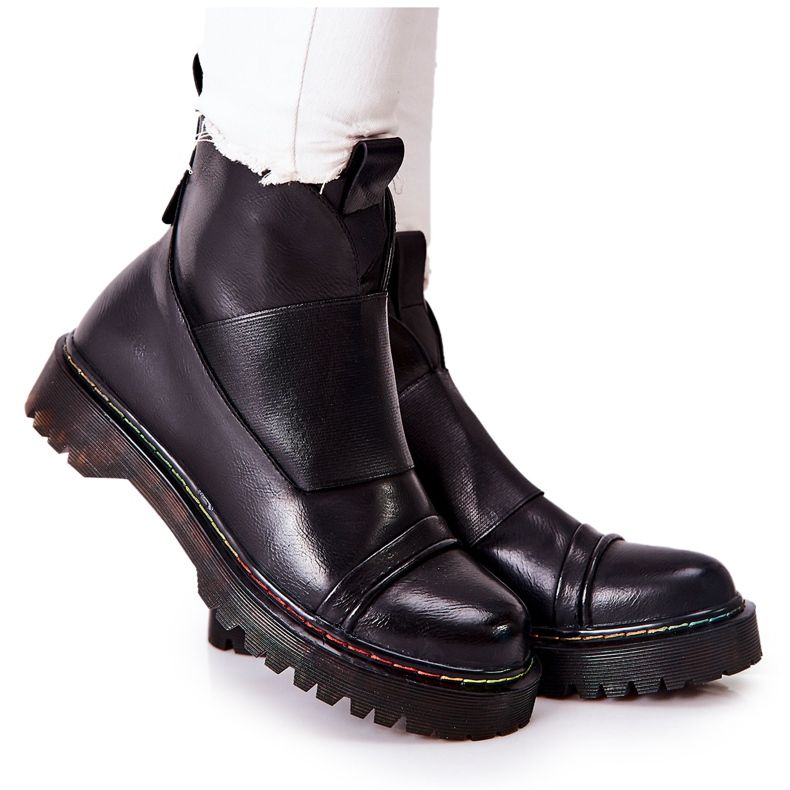 PM1 Schwarze Milie Jodhpur-Stiefel mit bunten Nähten