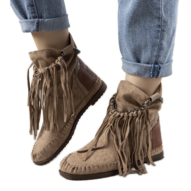 Beige Damenstiefel im Stil von Boho Maral