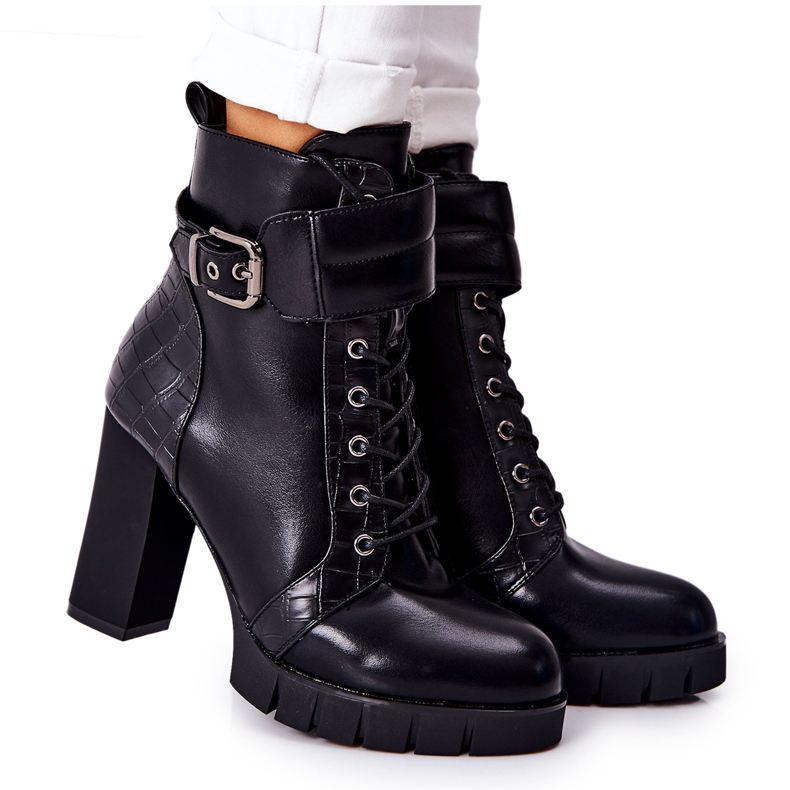 POTOCKI Stiefel auf einem hohen Pfosten schwarz gebunden Fasha