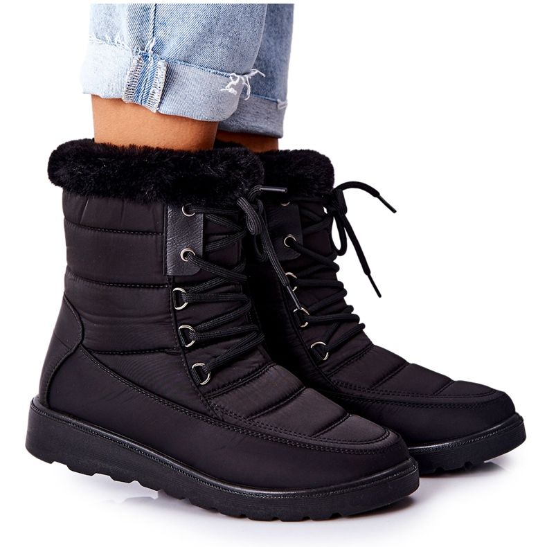 Vinceza Hohe Schneestiefel mit Fell Schwarz Haneta