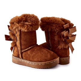 FR1 Warme Kinderstiefel mit Schleifen D.Khaki Funky Schneestiefel braun