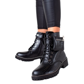 Queen Vivi Arbeiterstiefel mit Tasche schwarz