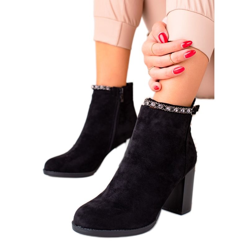 TRENDI Elegante Wildleder Stiefel mit hohen Absätzen schwarz