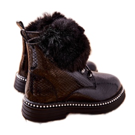 PA1 Warme Kinderstiefel mit Fell Schwarz Rosea