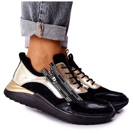 POTOCKI Leder Sportschuhe Sneakers Schwarz Gold Minor
