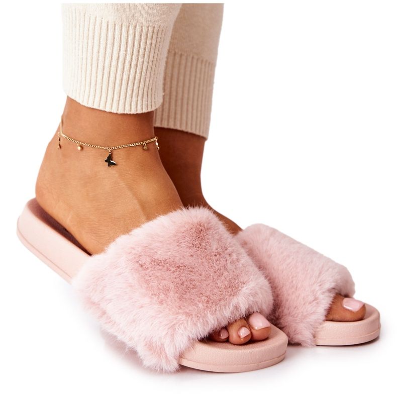 PH1 Hausschuhe in Gummiform mit rosa Emmie-Pelz