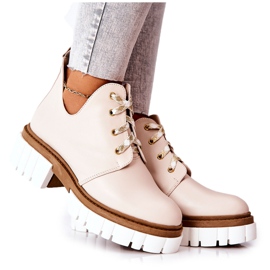 PA2 Lederstiefel mit Ausschnitt Beige Kaxo