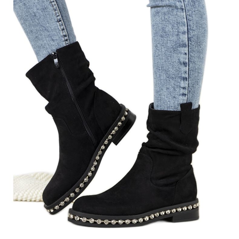 Schwarze Stiefel verziert mit Voleta Zirkonia