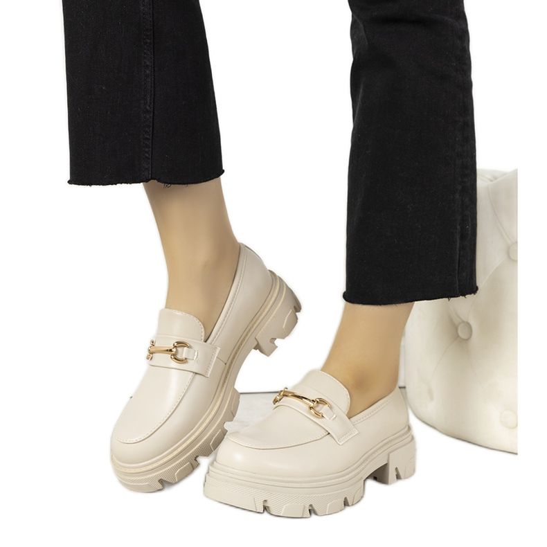 Beige Mokassins mit hoher Anouk-Sohle golden