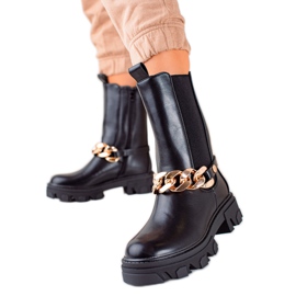 Sweet Shoes Hohe schwarze Stiefel mit Kette