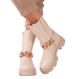 Sweet Shoes Hohe beige Stiefeletten mit Kette