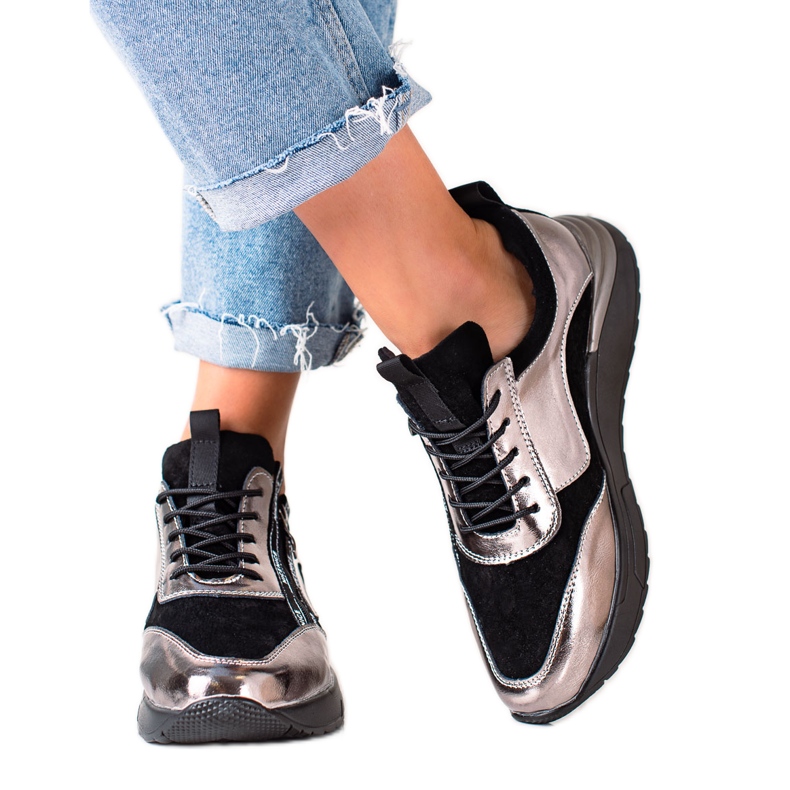 W. Potocki Schwarze und silberne Sneaker aus Potocki-Leder golden