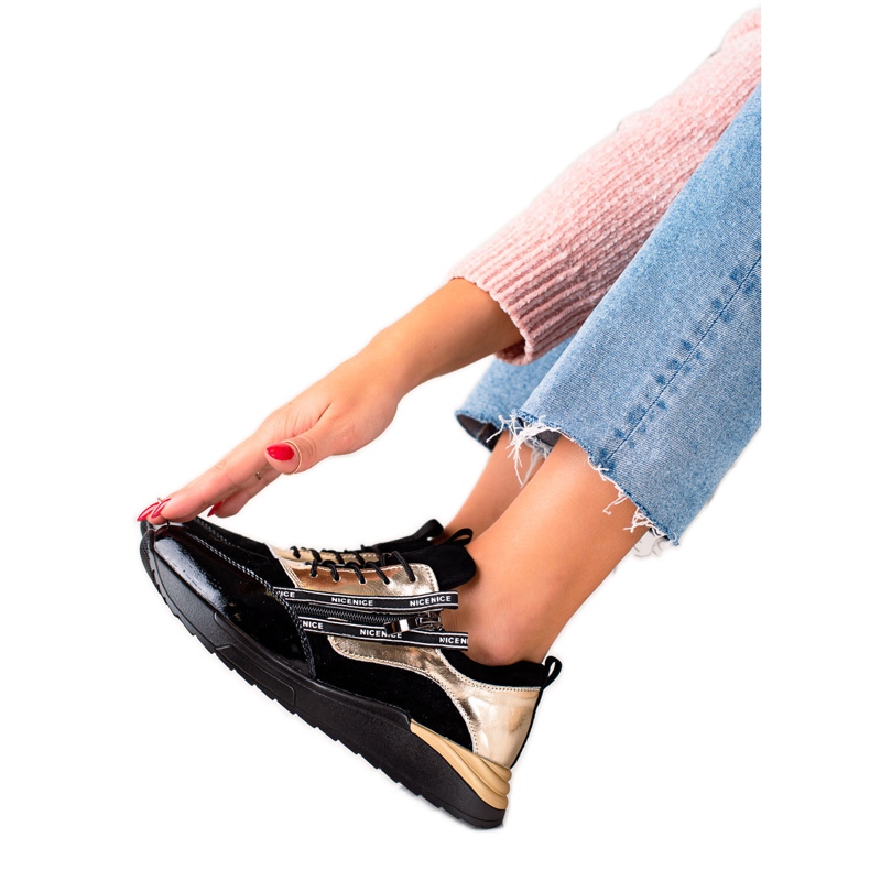 W. Potocki Schwarz-goldene Sneaker aus Potocki-Leder