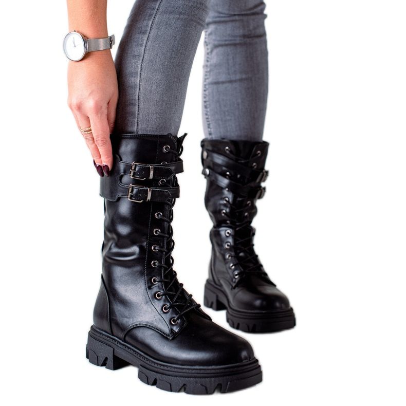 Hohe Stiefel mit VINCEZA-Schnallen schwarz