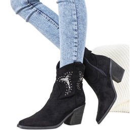 Schwarze Cowboystiefel mit Einsätzen aus Corinne-Schlangenhaut