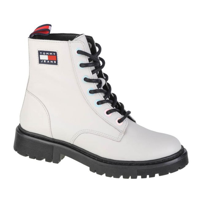 Tommy Hilfiger Jeans Flat Boot mit schillernden Ösen W EN0EN01537-YBL weiß