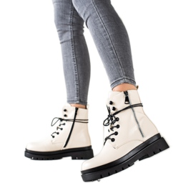 Sixth Sense Schnürstiefel mit dekorativem Reißverschluss beige