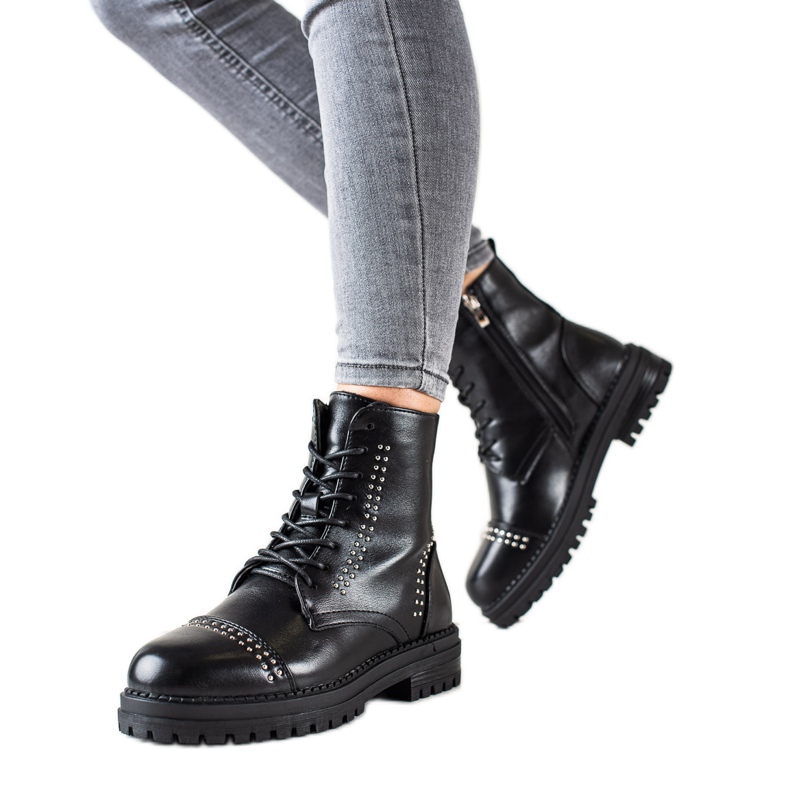 Super Me Klassische Stiefel Trapper aus Öko-Leder schwarz