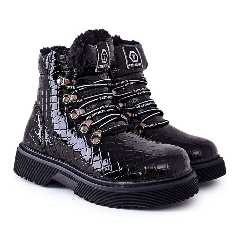 Pelzisolierte schwarze Kinderstiefel Doreen