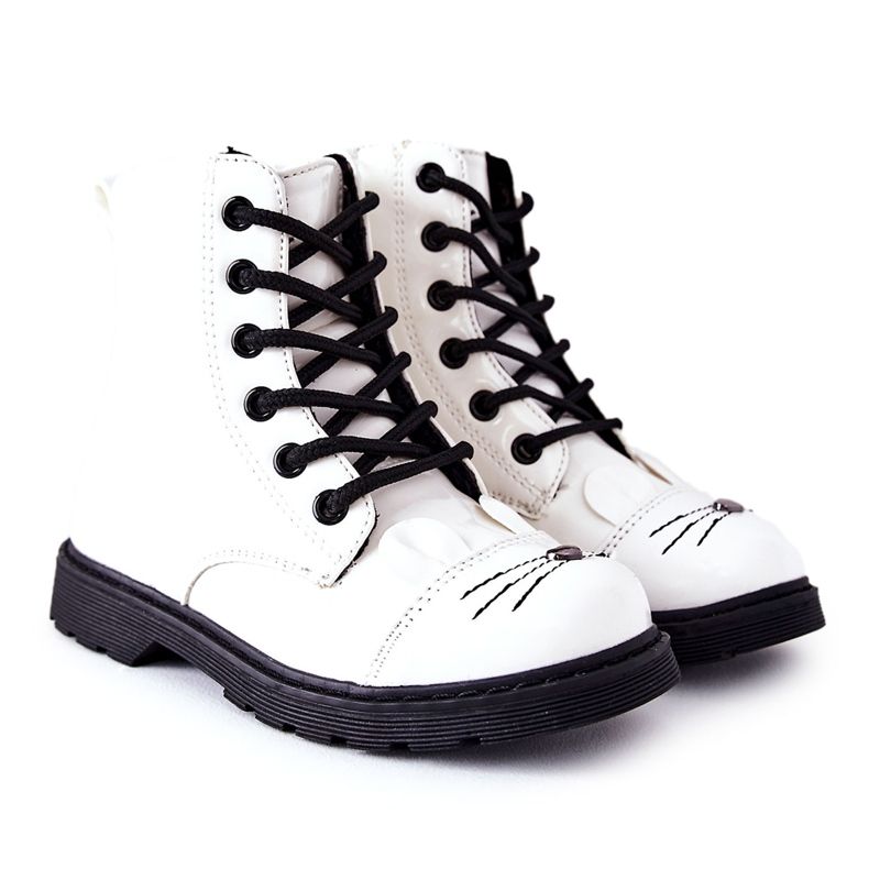 Warme Stiefel Arbeiter am Reißverschluss White Mousie weiß