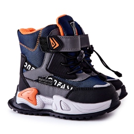 PJ2 Warme Stiefel mit Klettverschluss Marineblau-Grau Darel schwarz orange