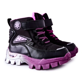 PJ2 Warme Kinder-Schneestiefel mit Klettverschluss Schwarz-Rosa Tannis