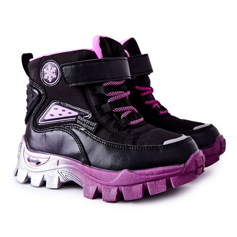 PJ2 Warme Kinder-Schneestiefel mit Klettverschluss Schwarz-Rosa Tannis