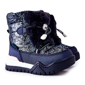 PJ2 Warme Kinder-Schneestiefel mit Fell Marineblau Dessa weiß navy blau