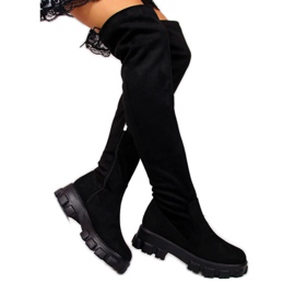 Schwarze Stiefel auf der Plattform Navy Dot W WOL12