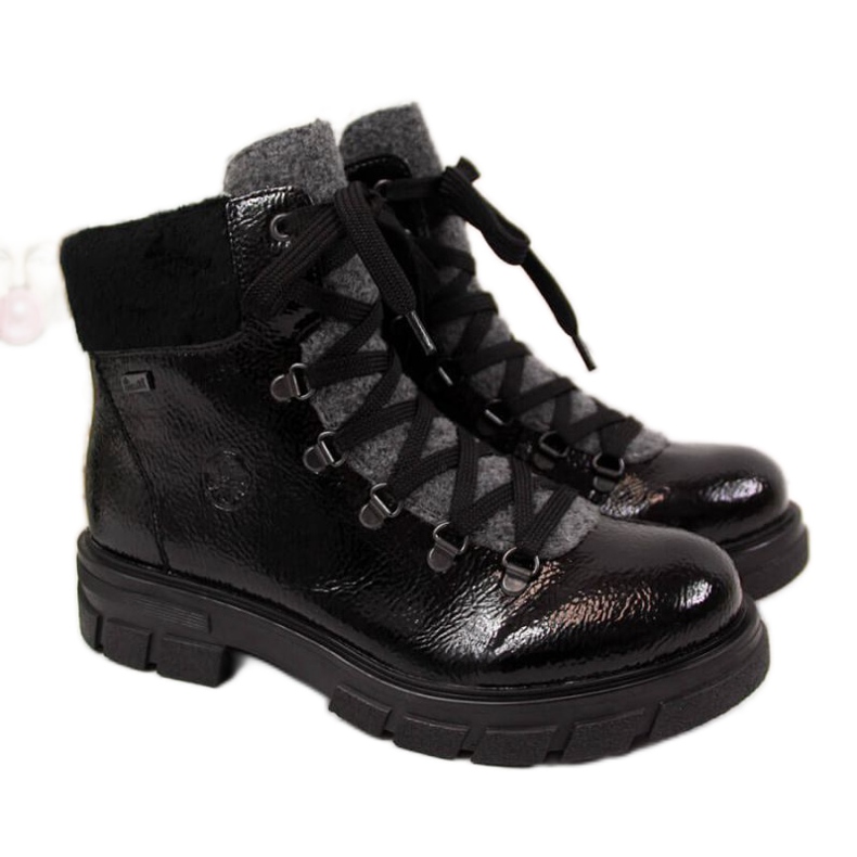 Schwarz isolierte lackierte Stiefel W Rieker Z9132 blau