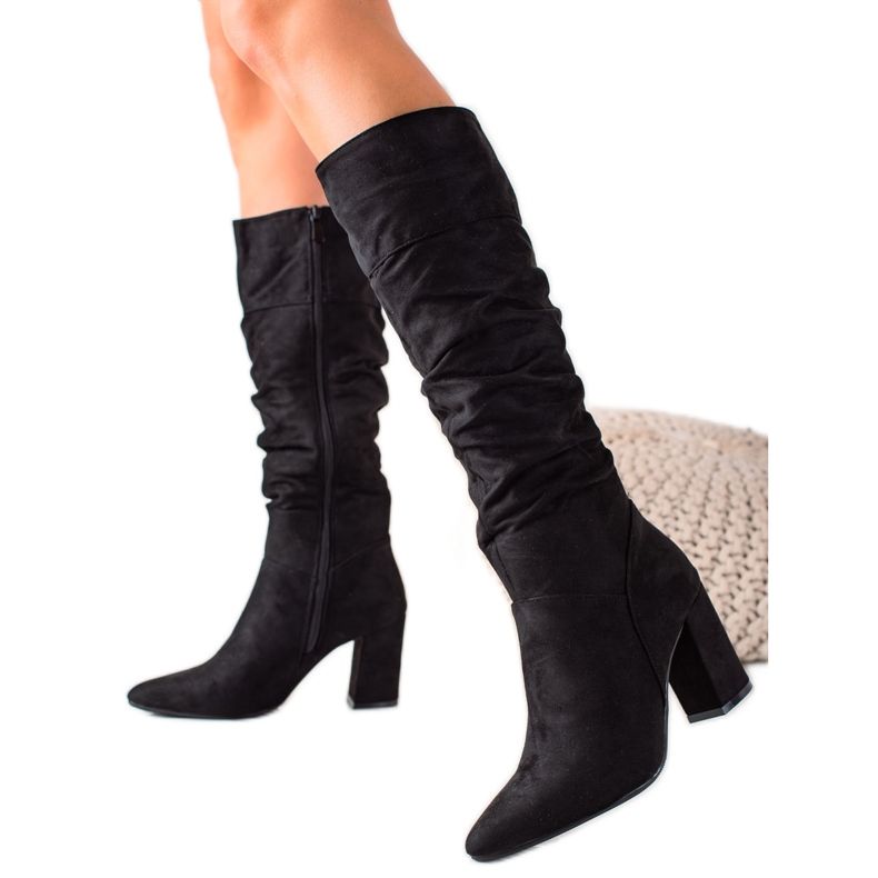 Stiefel mit plissiertem VINCEZA-Obermaterial schwarz