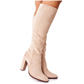 PS1 Warme Stiefel für Damen mit Absatz Beige Finner