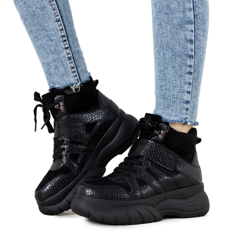 Schwarze Winter-Sneaker mit dem Tiermotiv Ninette